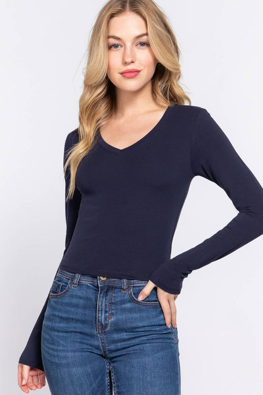 Lgon Slv V-neck Crop Top