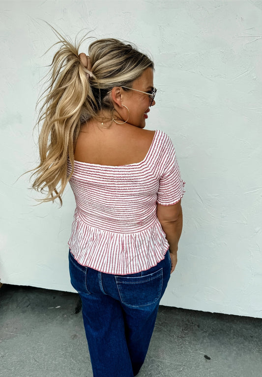 Ellie Stripe Smocked Top