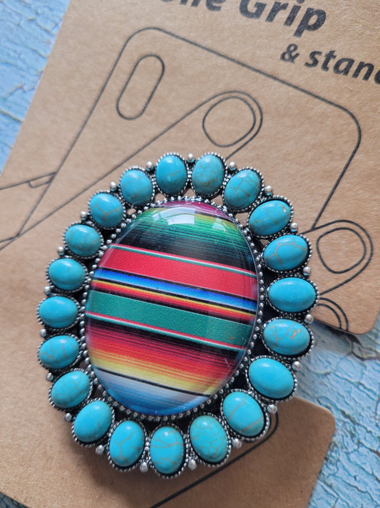 Turquoise Stone Serape Bedazzled Phone Grip